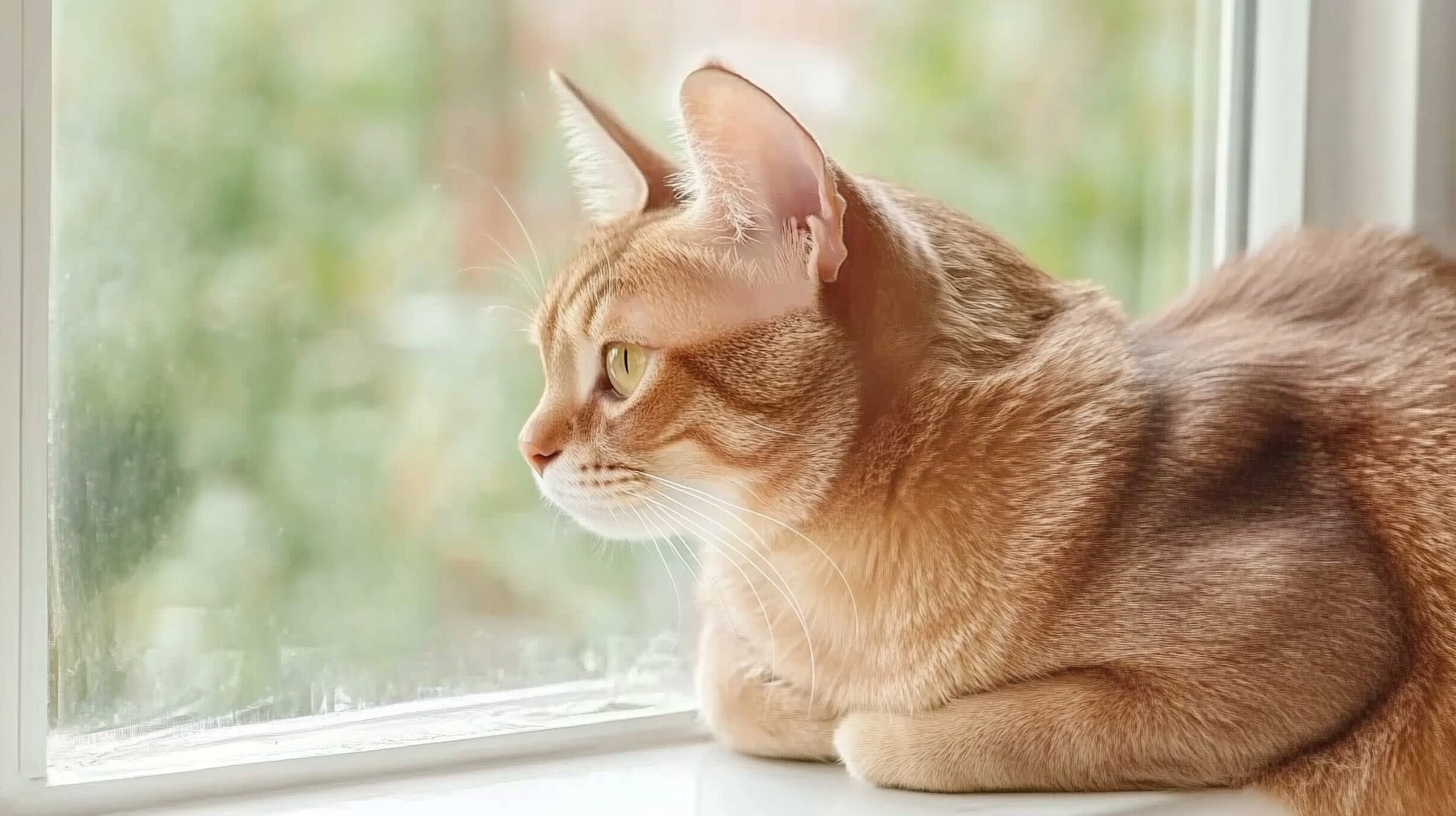Un chat pelucheux de couleur crème se tenant sur ses pattes arrière et jouant avec un jouet en plumes tenu par un enfant dans une pièce confortable et éclairée par le soleil.