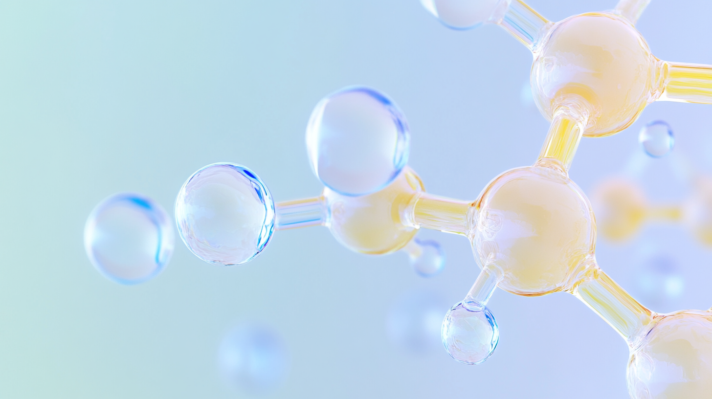 A 3D rendering of translucent molecules connected by bonds, floating in a blue gradient background, symbolizing scientific or chemical research.